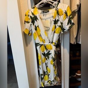 Lulu's Yellow Lemon Print Midi Dress